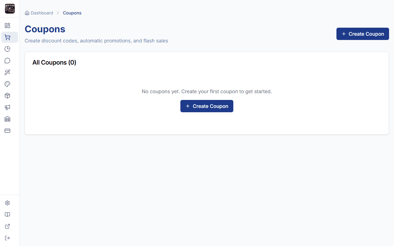 StoreBase coupons list with active and expired coupons