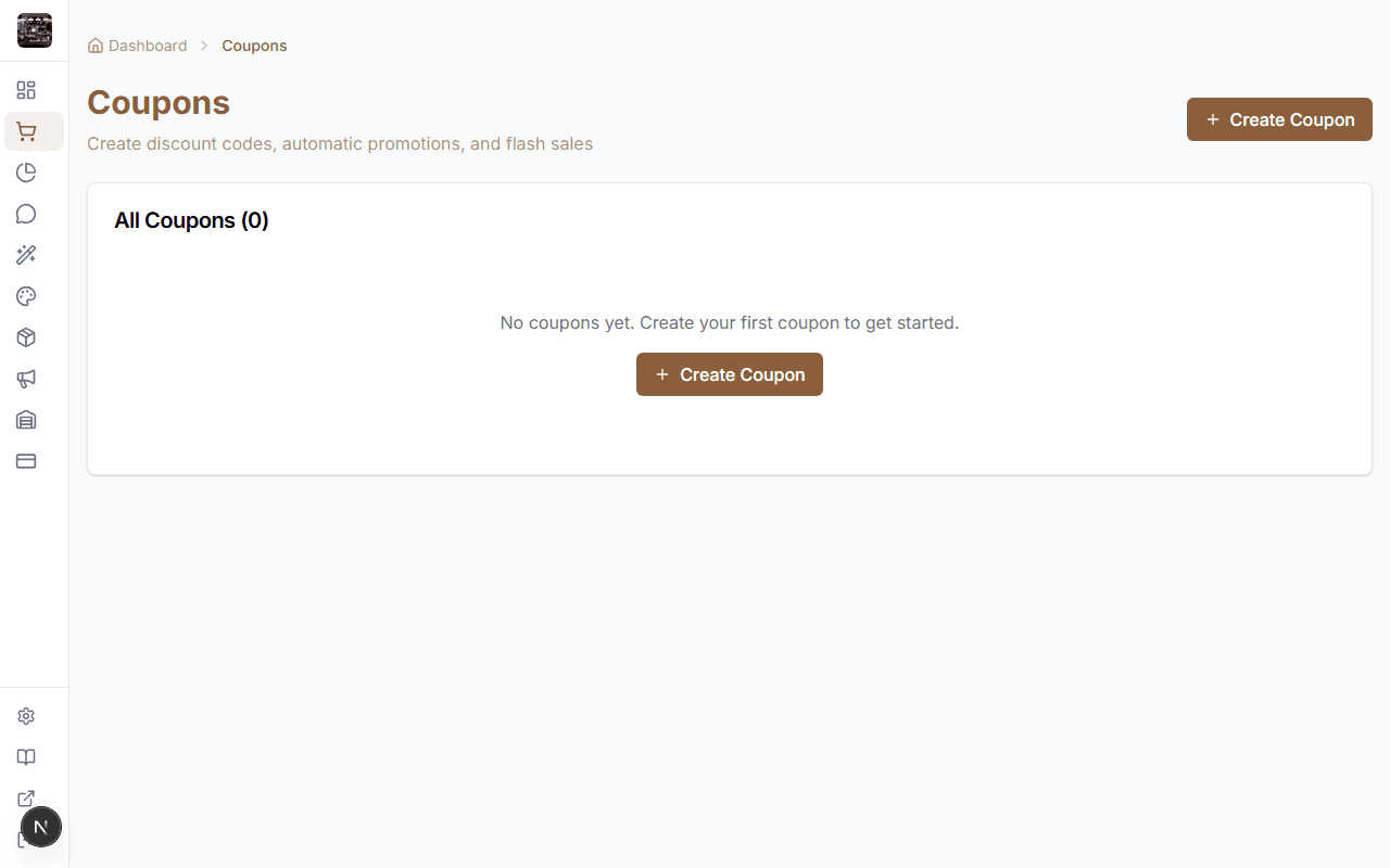 StoreBase coupons list with active and expired coupons
