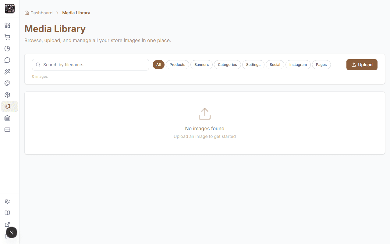 StoreBase media library with image grid