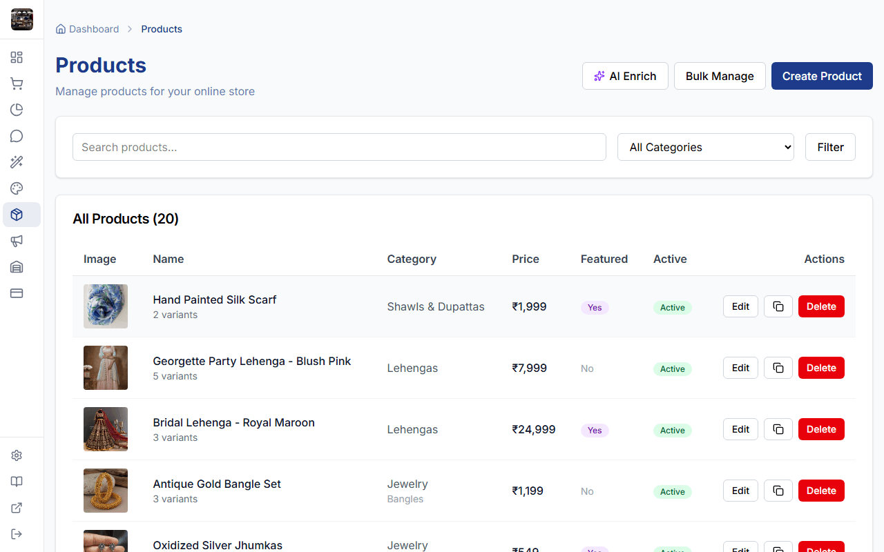 Products list in StoreBase admin panel