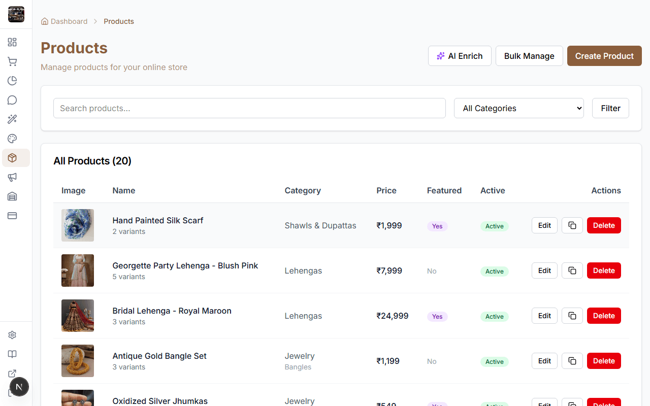Products list in StoreBase admin panel