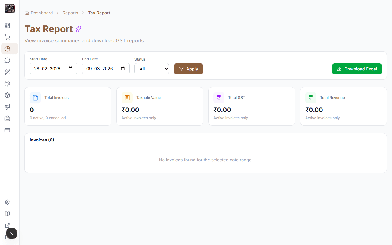 Tax reports showing collected GST by category