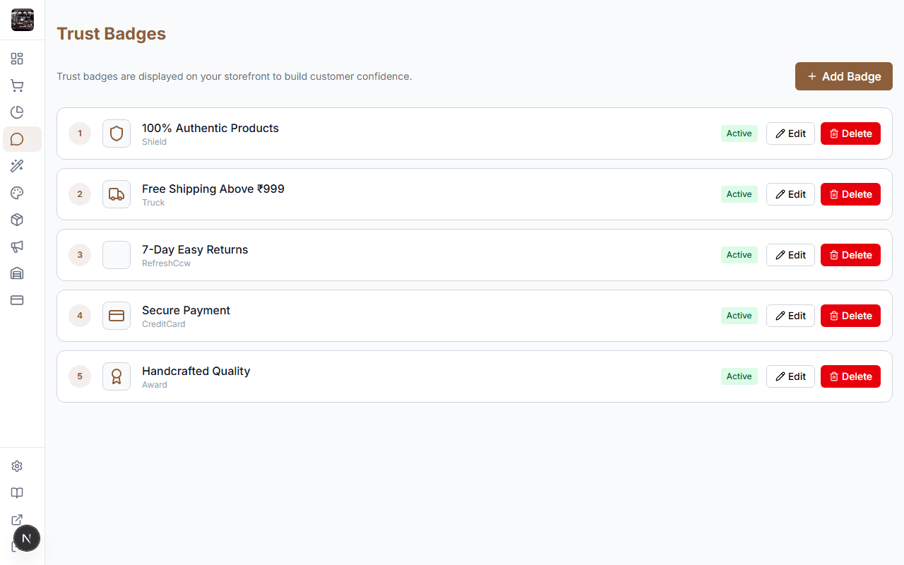 Trust badges management in admin panel