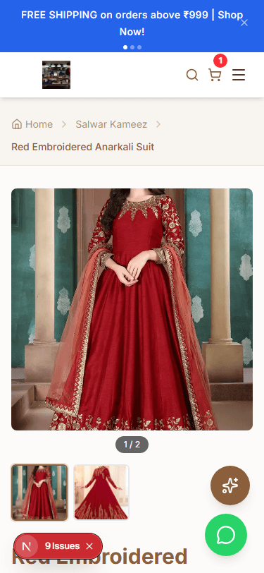 Product detail page on mobile