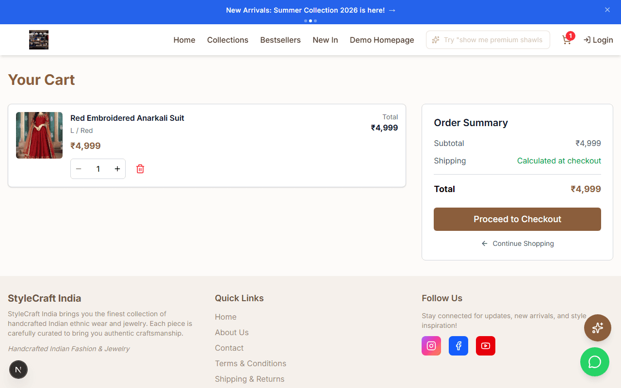 Shopping cart with product items and totals