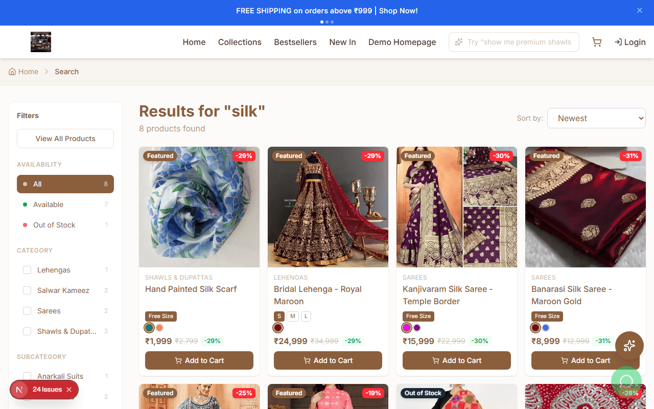 Search results page showing matching products